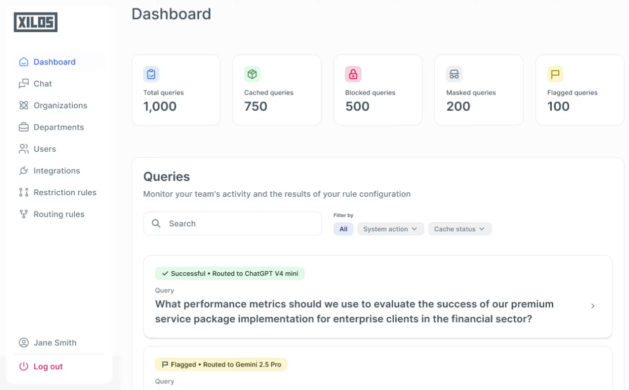 Xilos AI Platform Dashboard